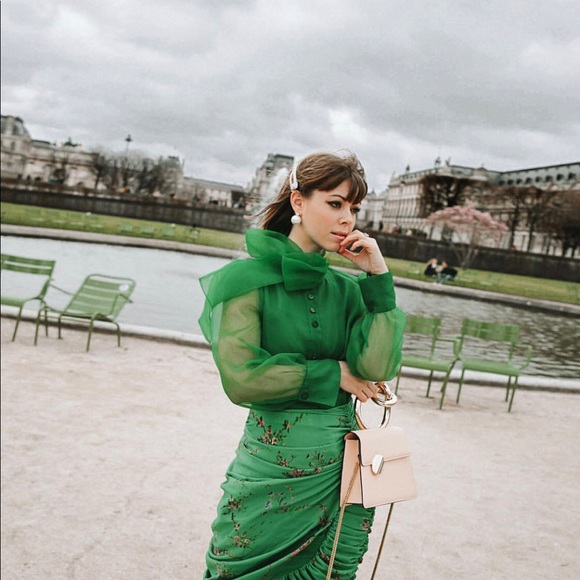 Zara Tops Zara Green Organza Blouse With Bow Semi Sheer Poshmark